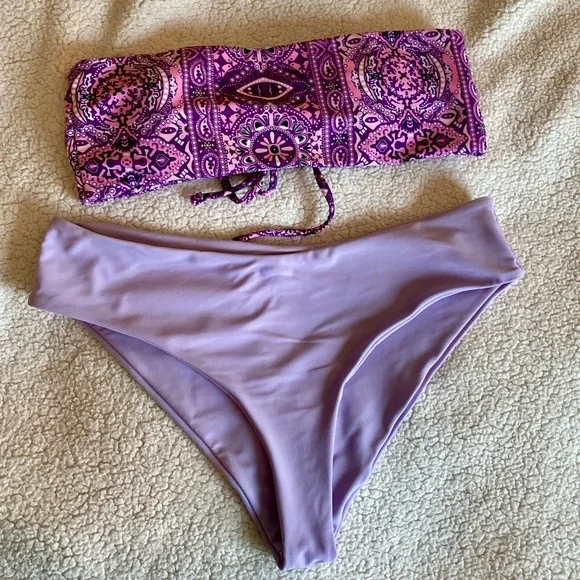 SHEIN Womens Bathing Suit LOT Tops Bottom Size Medium Purple Pink Beach Summer - Picture 8 of 10